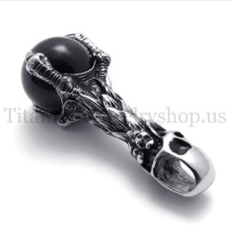 Schedel Met Zwarte Edelsteen, Hanger Van Puur Titanium