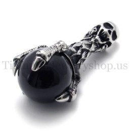 Schedel Met Zwarte Edelsteen, Hanger Van Puur Titanium