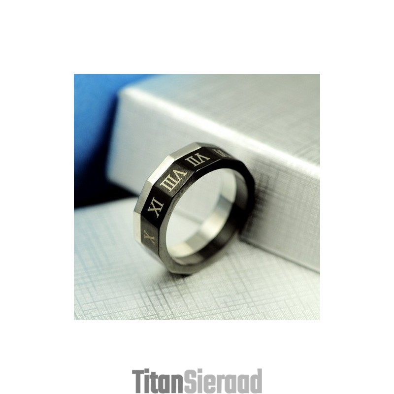 Fijne Romeinse Cijfers Titanium Herenring