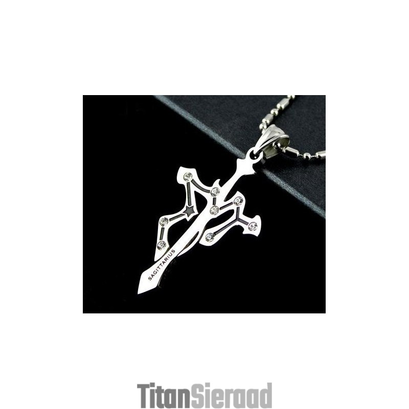 Ketting Met Hangers Van Puur Titanium Met Boogschutterkruis Ketting Met Hangers Van Puur Titanium Met Boogschutterkruis