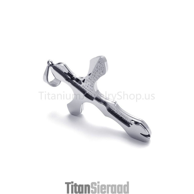 Nieuwe Zilveren Gegraveerde Letters Kruis Titanium Hanger Nieuwe Zilveren Gegraveerde Letters Kruis Titanium Hanger