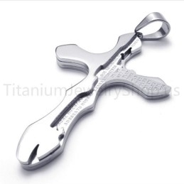 Nieuwe Zilveren Gegraveerde Letters Kruis Titanium Hanger