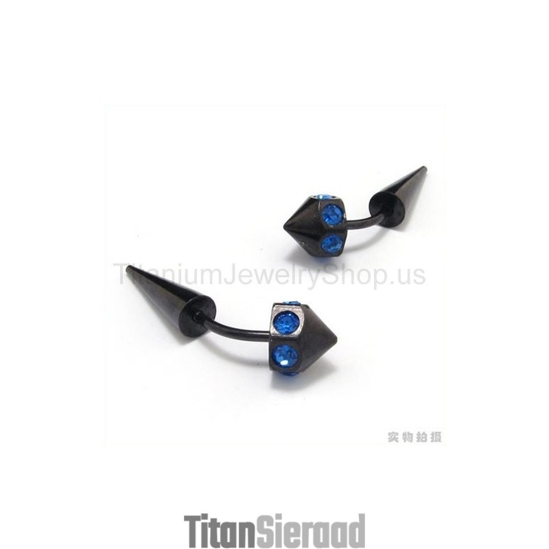 Oorbellen Met Zwarte Titanium Ingelegde Blauwe Diamanten Oorbellen Met Zwarte Titanium Ingelegde Blauwe Diamanten