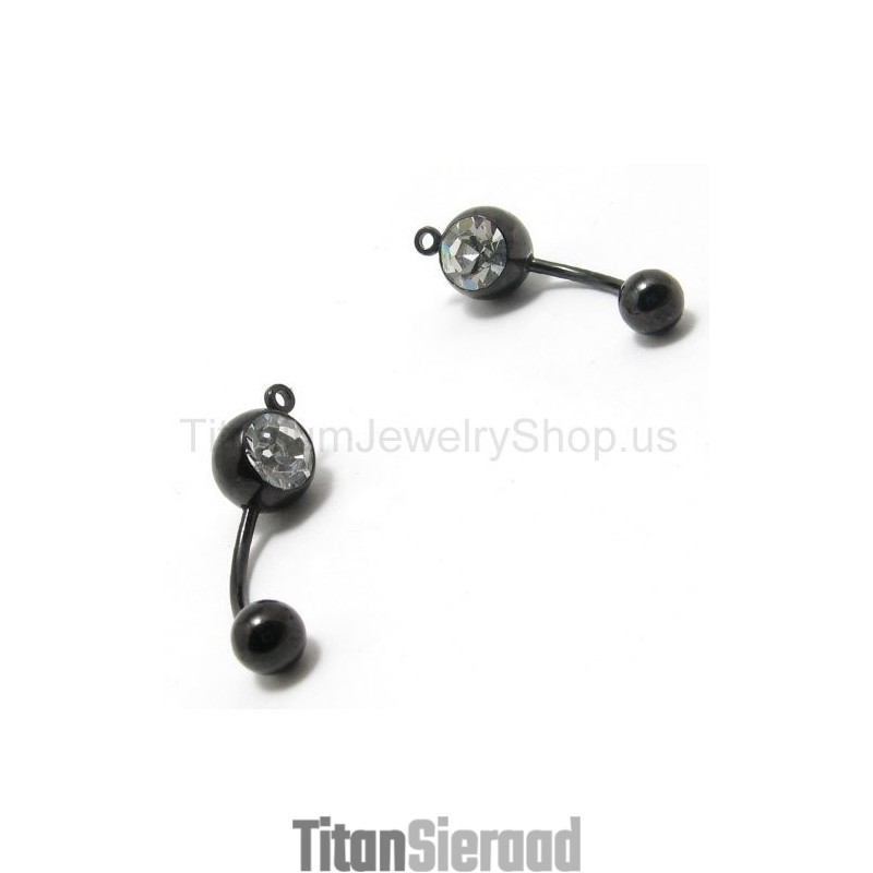 Zwarte Mini Titanium Ingelegde Diamanten Oorbellen