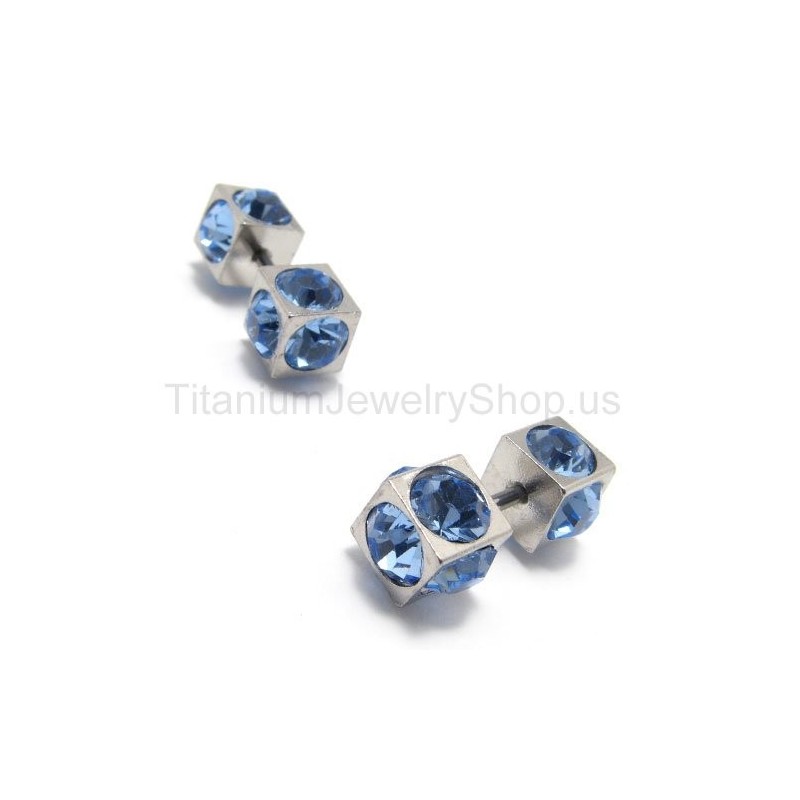 Boxes Titanium Ingelegde Blauwe Diamant Oorbellen