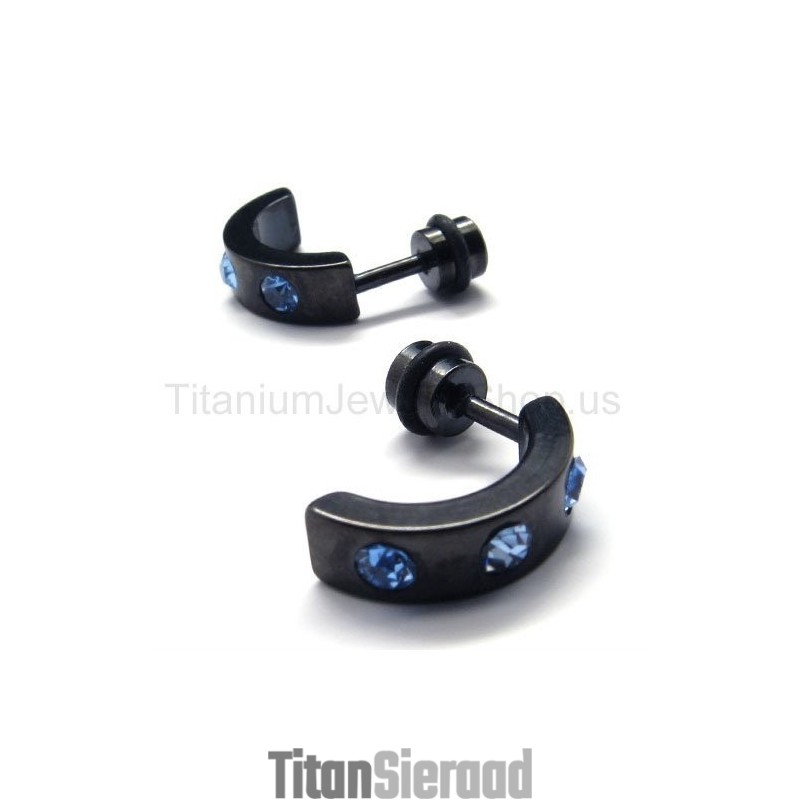 Zwarte Titanium Blauwe Diamanten Oorbellen Zwarte Titanium Blauwe Diamanten Oorbellen