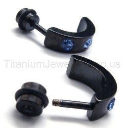 Zwarte Titanium Blauwe Diamanten Oorbellen