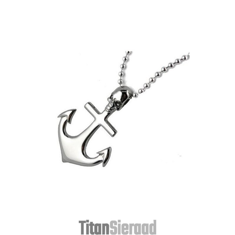 Hangerketting Van Puur Titanium Met Schedel En Ankerkruis Hangerketting Van Puur Titanium Met Schedel En Ankerkruis