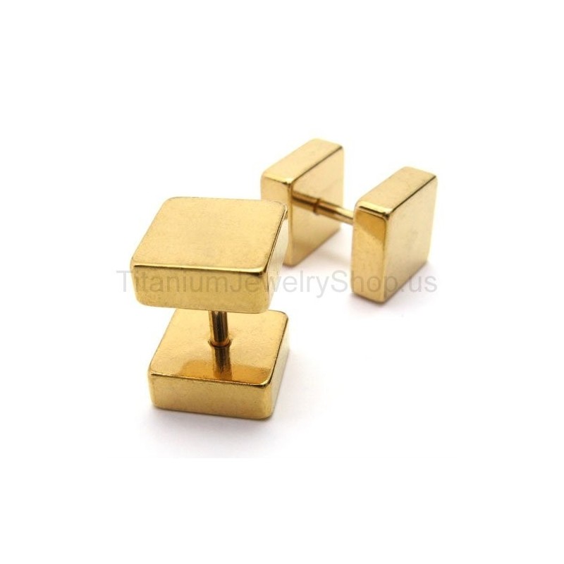 Gouden Titanium Boxen Barbell Oorbellen Gouden Titanium Boxen Barbell Oorbellen