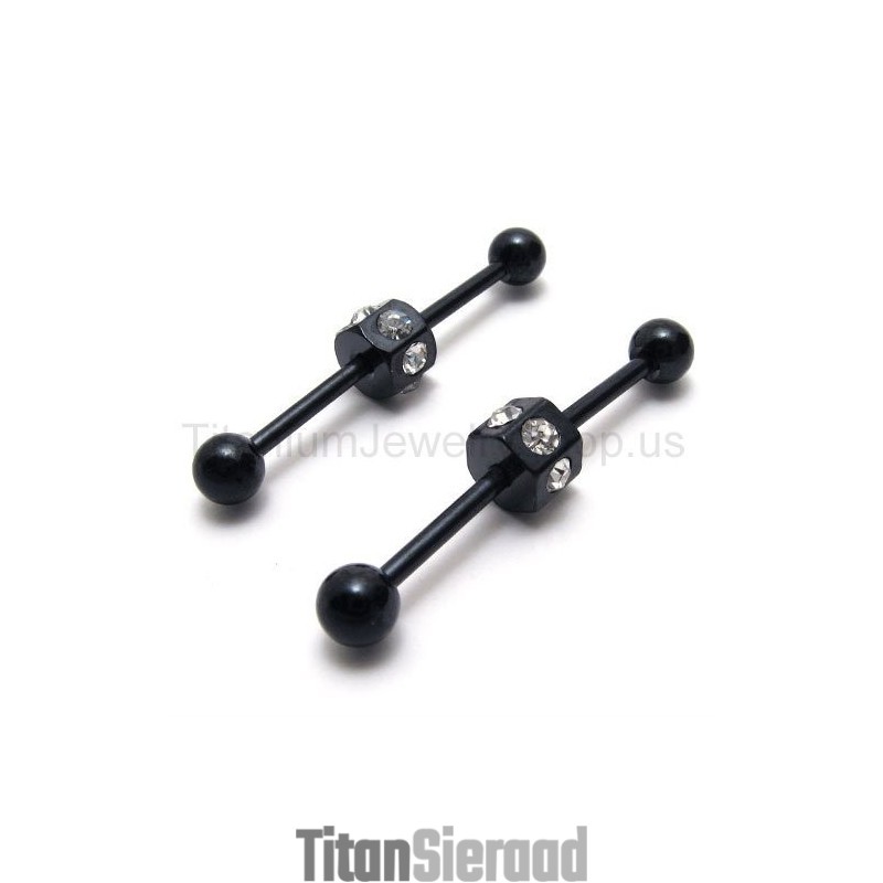 Zwarte Slanke Titanium Ingelegde Diamanten Oorbellen Zwarte Slanke Titanium Ingelegde Diamanten Oorbellen
