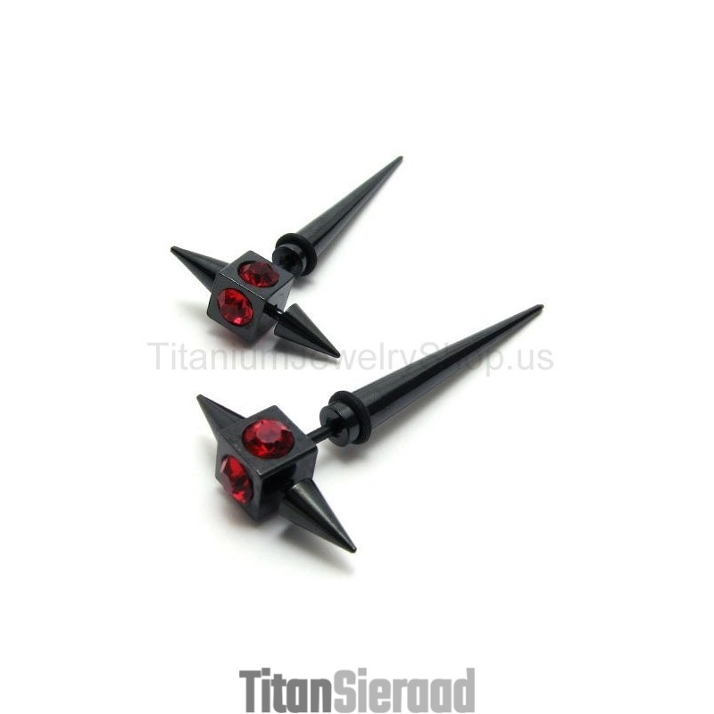 Zwarte Titanium Rode Diamanten Oorbellen Zwarte Titanium Rode Diamanten Oorbellen