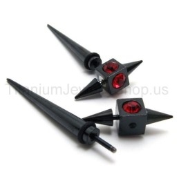 Zwarte Titanium Rode Diamanten Oorbellen