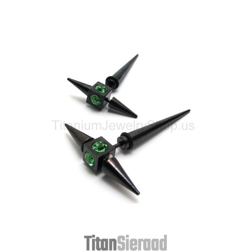Zwarte Titanium Groene Diamanten Oorbellen Zwarte Titanium Groene Diamanten Oorbellen