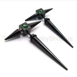 Zwarte Titanium Groene Diamanten Oorbellen