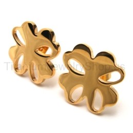 Gouden Bloem Titanium Oorbellen