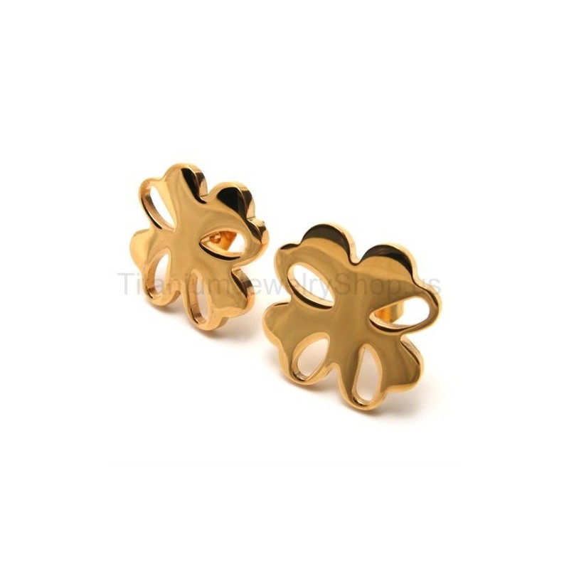 Gouden Bloem Titanium Oorbellen Gouden Bloem Titanium Oorbellen