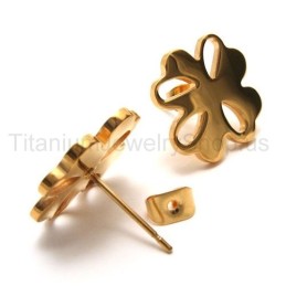 Gouden Bloem Titanium Oorbellen