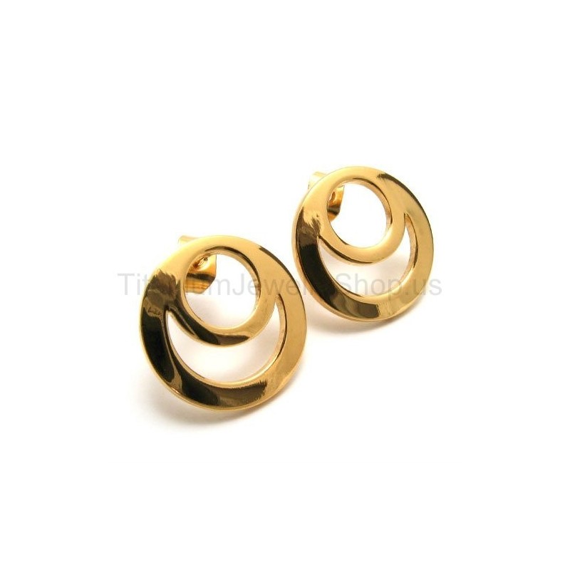 Gouden Oorbellen Met Twee Lussen Van Titanium Gouden Oorbellen Met Twee Lussen Van Titanium