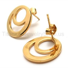 Gouden Oorbellen Met Twee Lussen Van Titanium