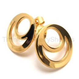 Gouden Oorbellen Met Twee Lussen Van Titanium