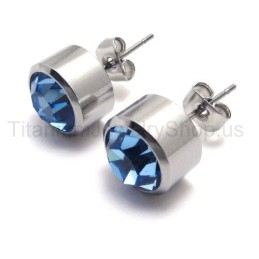 Zilveren Tank Titanium Blauwe Diamant Oorbellen