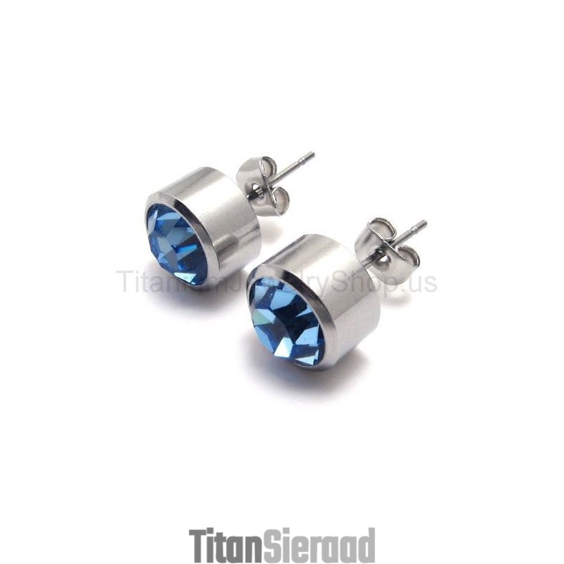 Zilveren Tank Titanium Blauwe Diamant Oorbellen Zilveren Tank Titanium Blauwe Diamant Oorbellen