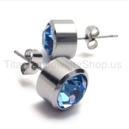 Zilveren Tank Titanium Blauwe Diamant Oorbellen