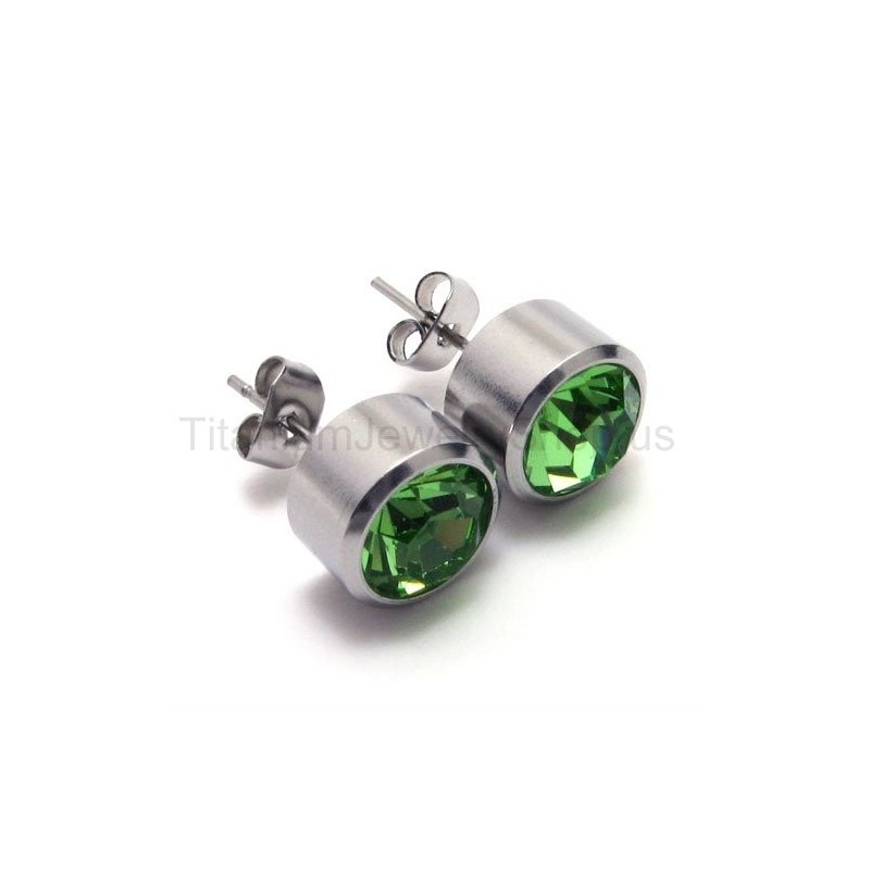 Zilveren Tank Titanium Groene Diamant Oorbellen