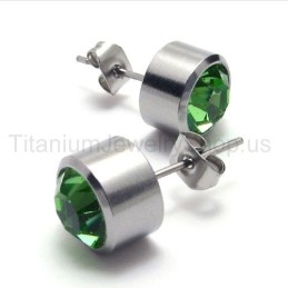 Zilveren Tank Titanium Groene Diamant Oorbellen