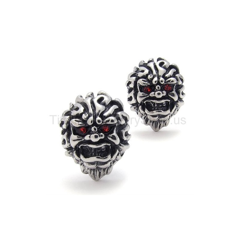 Met Red-Eyes Lion Retro Titanium Oorbellen