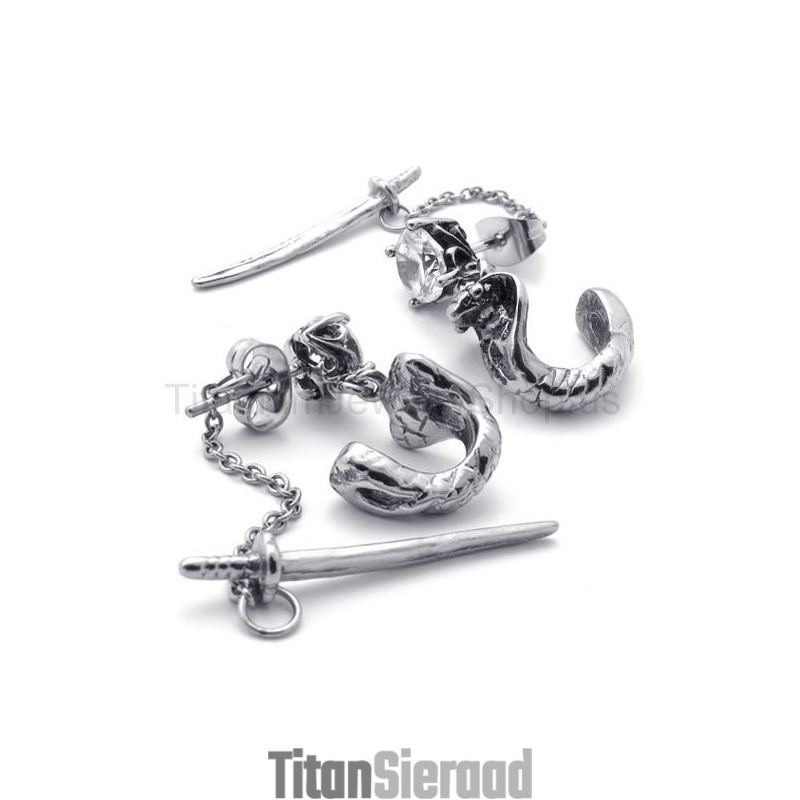 Zwaard En Bloem Titanium Oorbellen