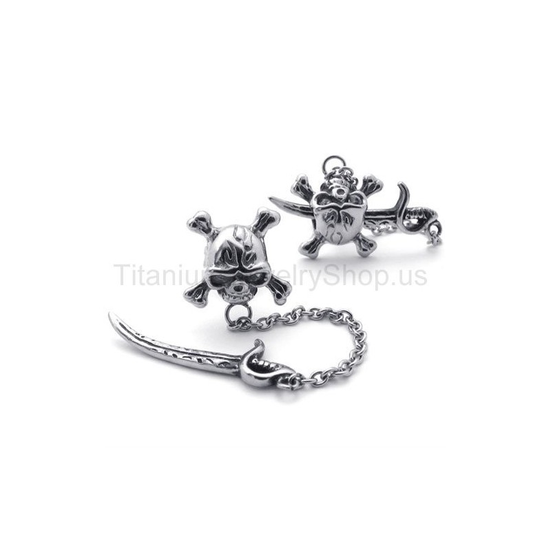 Zwaard En Schedel Titanium Oorbellen