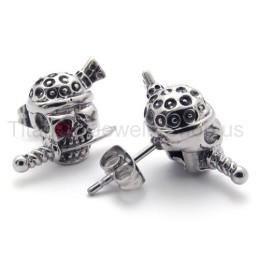 Zwaard En Schedel Met Een Rood Oog, Stitanium Oorbellen