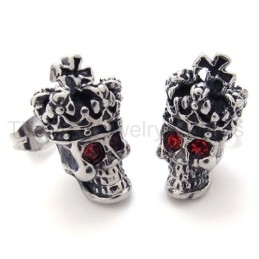 Titanium Oorbellen Met Red-Eyes Crown Skull