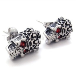 Titanium Oorbellen Met Red-Eyes Crown Skull