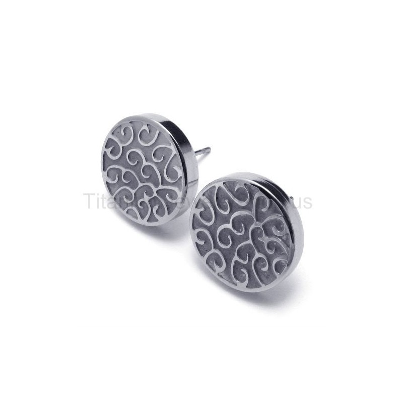 Gegraveerde Zilveren Titanium Oorbellen