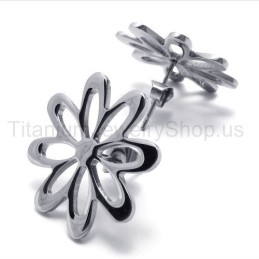 Zilveren Bloem Schattige Titanium Oorbellen