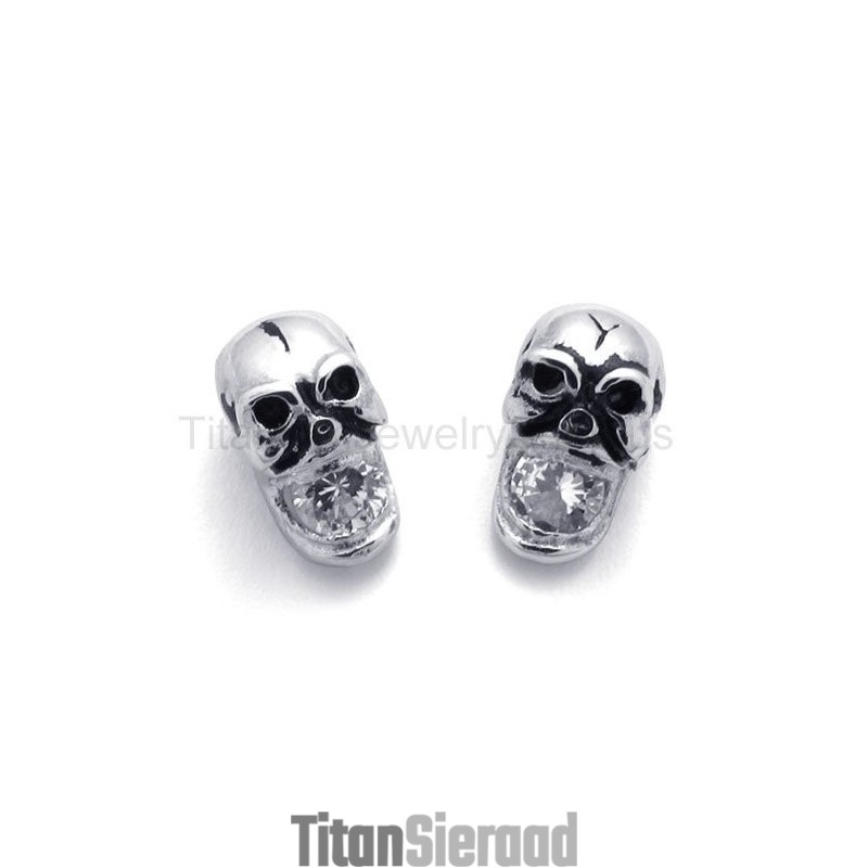 Ingelegde Diamanten Schedel Titanium Oorbellen Ingelegde Diamanten Schedel Titanium Oorbellen