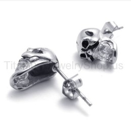 Ingelegde Diamanten Schedel Titanium Oorbellen