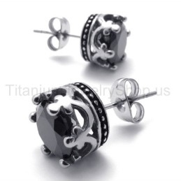 Retro Crown Titanium Oorbellen
