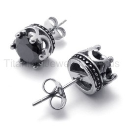 Retro Crown Titanium Oorbellen