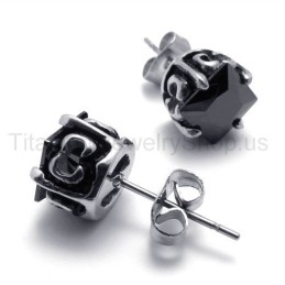 Zwarte Retro Bud Titanium Oorbellen