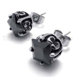 Zwarte Retro Bud Titanium Oorbellen
