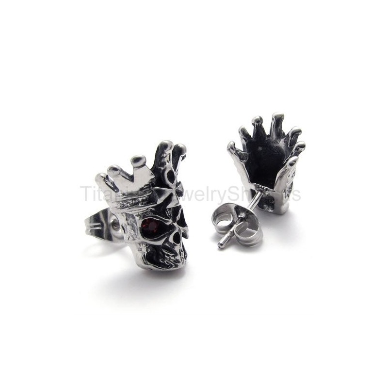 Titanium Oorbellen Met Rode Ogen En Schedel