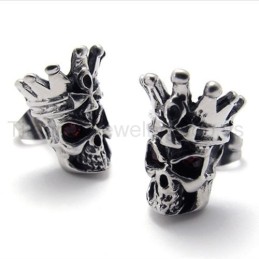 Titanium Oorbellen Met Rode Ogen En Schedel