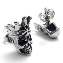 Titanium Oorbellen Met Rode Ogen En Schedel