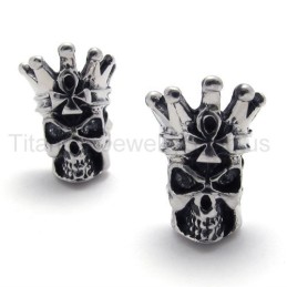 Witte Ogen Schedel Titanium Oorbellen
