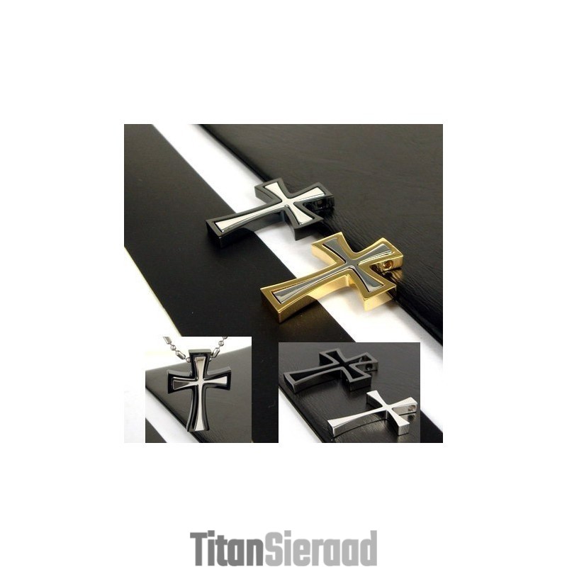Heren Titanium Stalen Kruishanger, 2 Delen - 1 Stuk Heren Titanium Stalen Kruishanger, 2 Delen - 1 Stuk