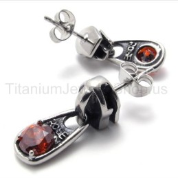 Rode Diamanten Retro Titanium Oorbellen