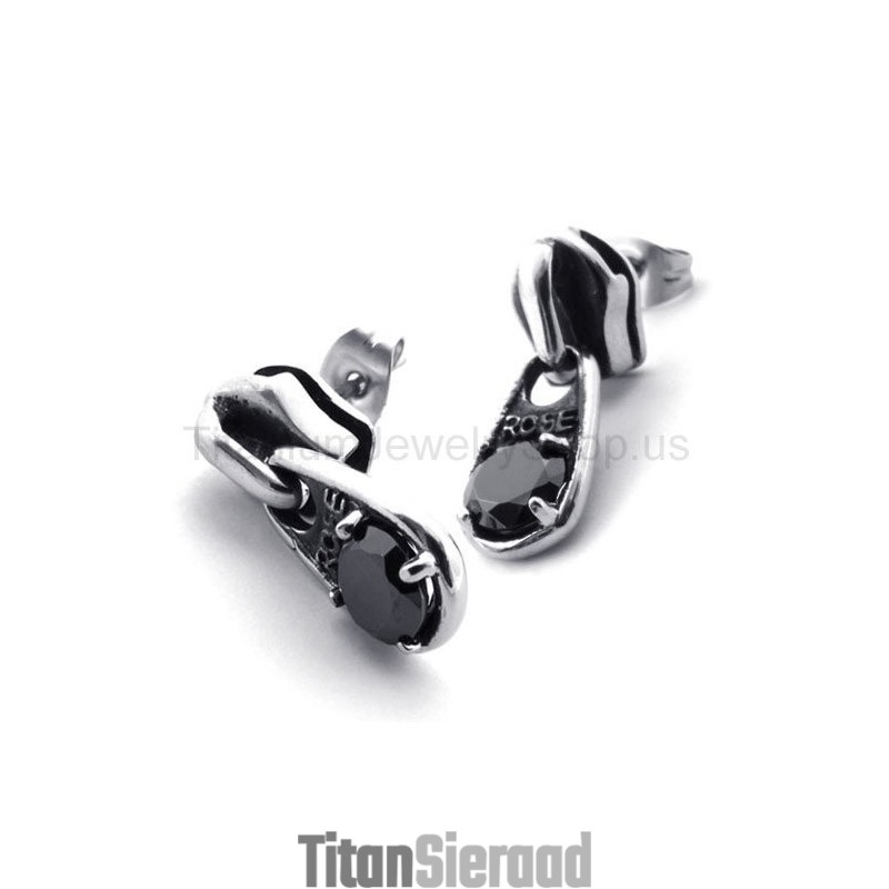Zwarte Diamanten Retro Titanium Oorbellen Zwarte Diamanten Retro Titanium Oorbellen